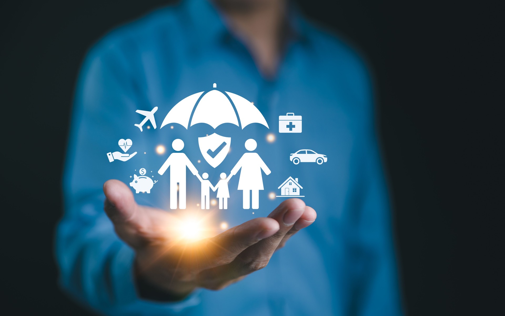 Life insurance and family protection concept. assurance, insurance, car, real estate and property, travel, finances, health, family, life, accident, and logistics insurance. complete insurance,